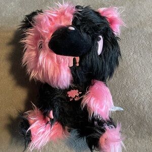 Fuzzy Plush Monster Toy - Black and Pink